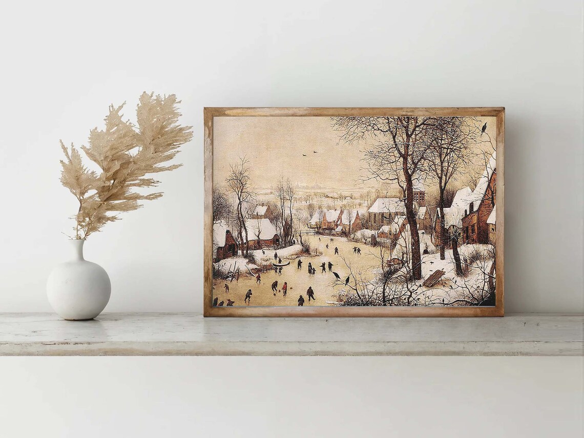 Pieter Bruegel Winter Landscape Ice Skaters Snowy Village Painting Poster - Image 6