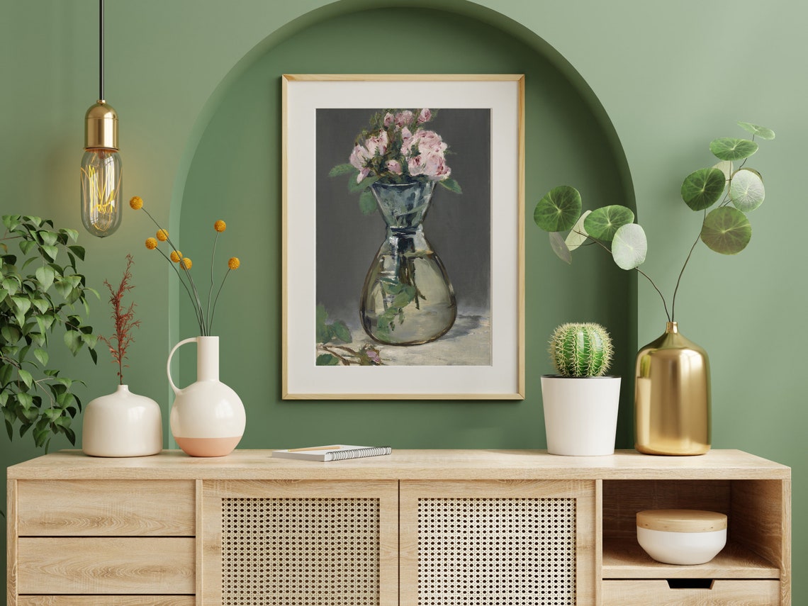 Edouard Manet Moss Roses in a Vase Pink Rose Still Life Poster - Image 3