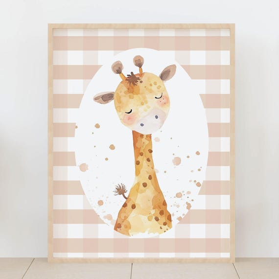 Gingham Animal Print Of A Giraffe Safari Jungle Baby Kids Room Playroom Decor Poster