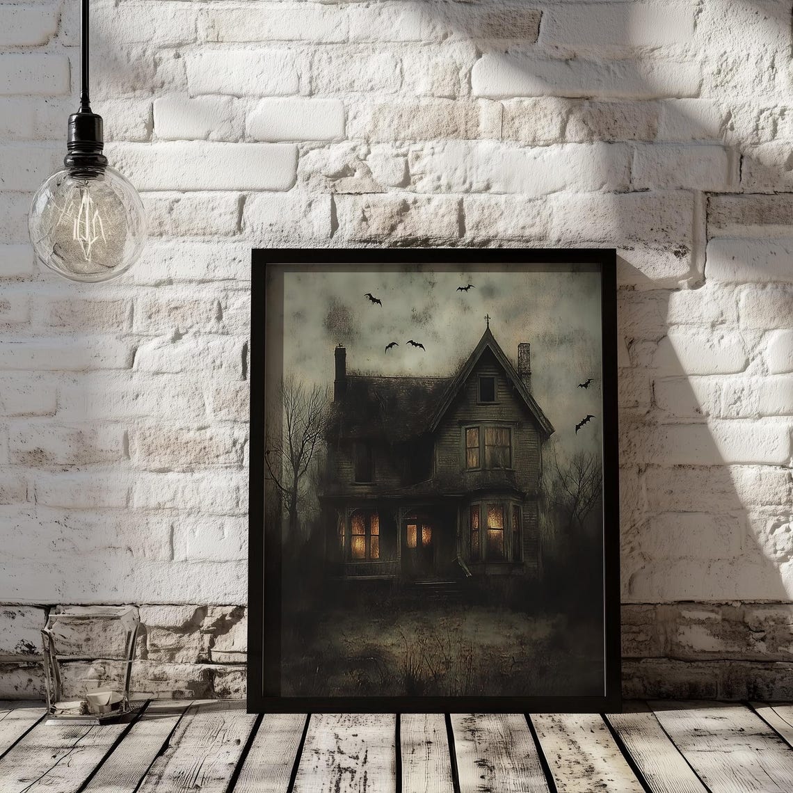 Haunted Victorian House with Bats Spooky Halloween Art Poster - Image 2
