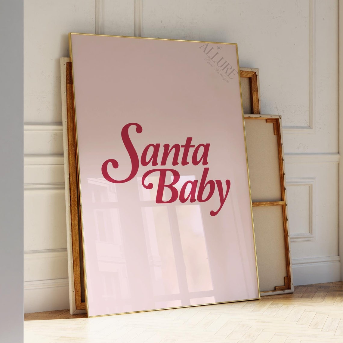 Santa Baby Red Retro Script Pink Christmas Typography Poster