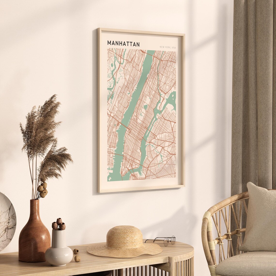 Manhattan New York USA Modern Beige Minimal City Street Map Poster - Image 3