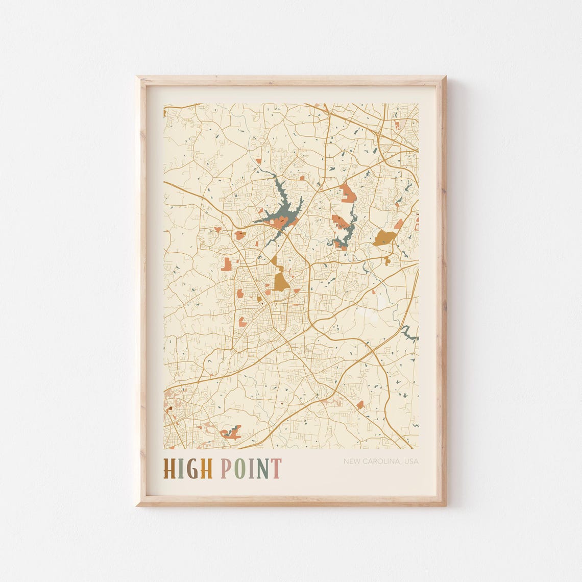 High Point North Carolina Vintage Boho City Street Map Poster