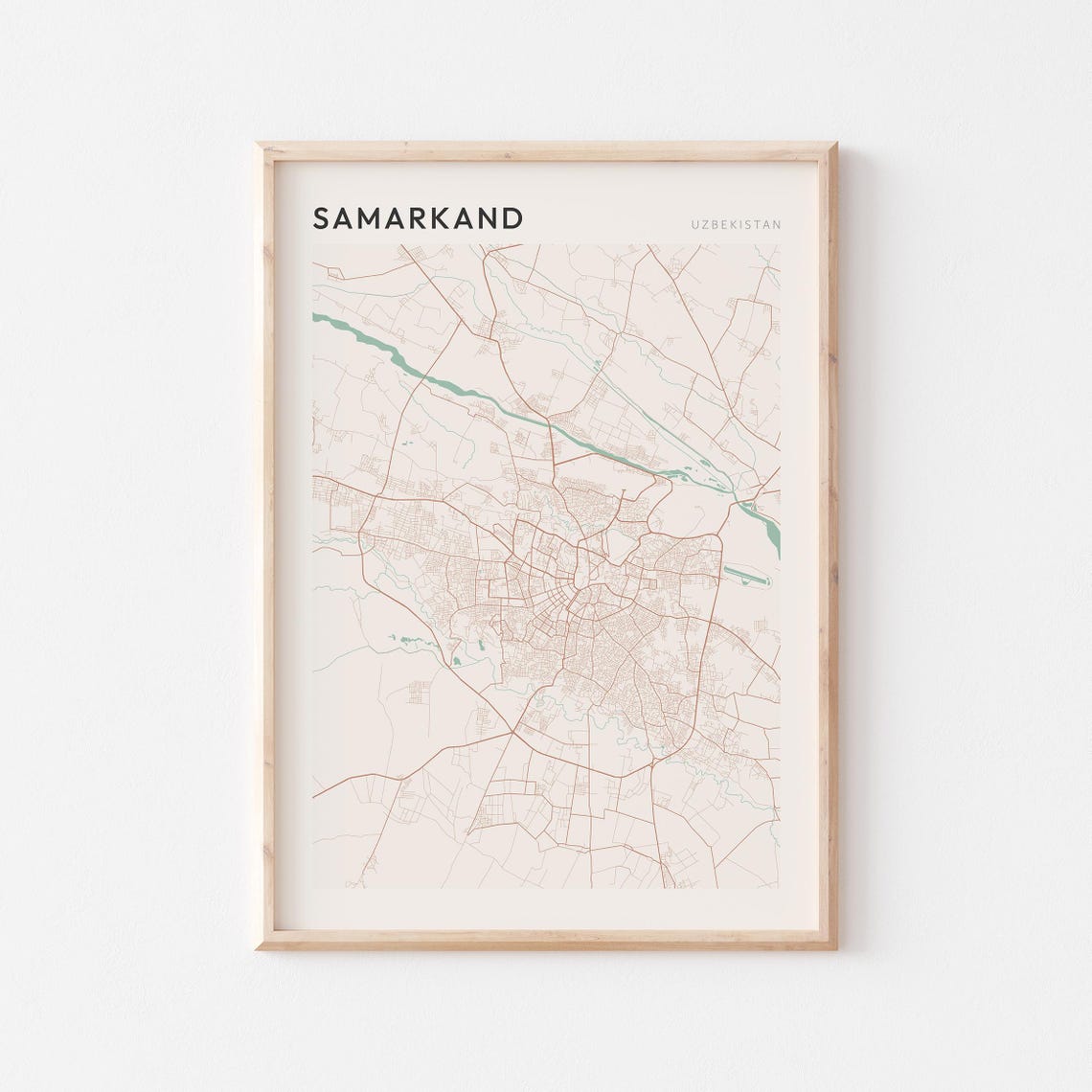Samarkand Uzbekistan Scandi Street Map In Neutral Tones Poster