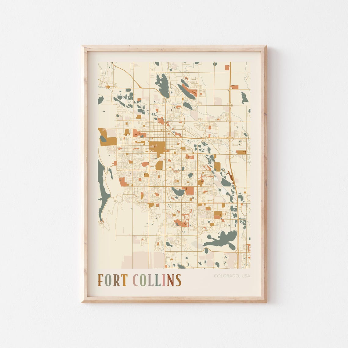 Fort Collins Colorado Modern Block Style City Map Wall Decor Poster
