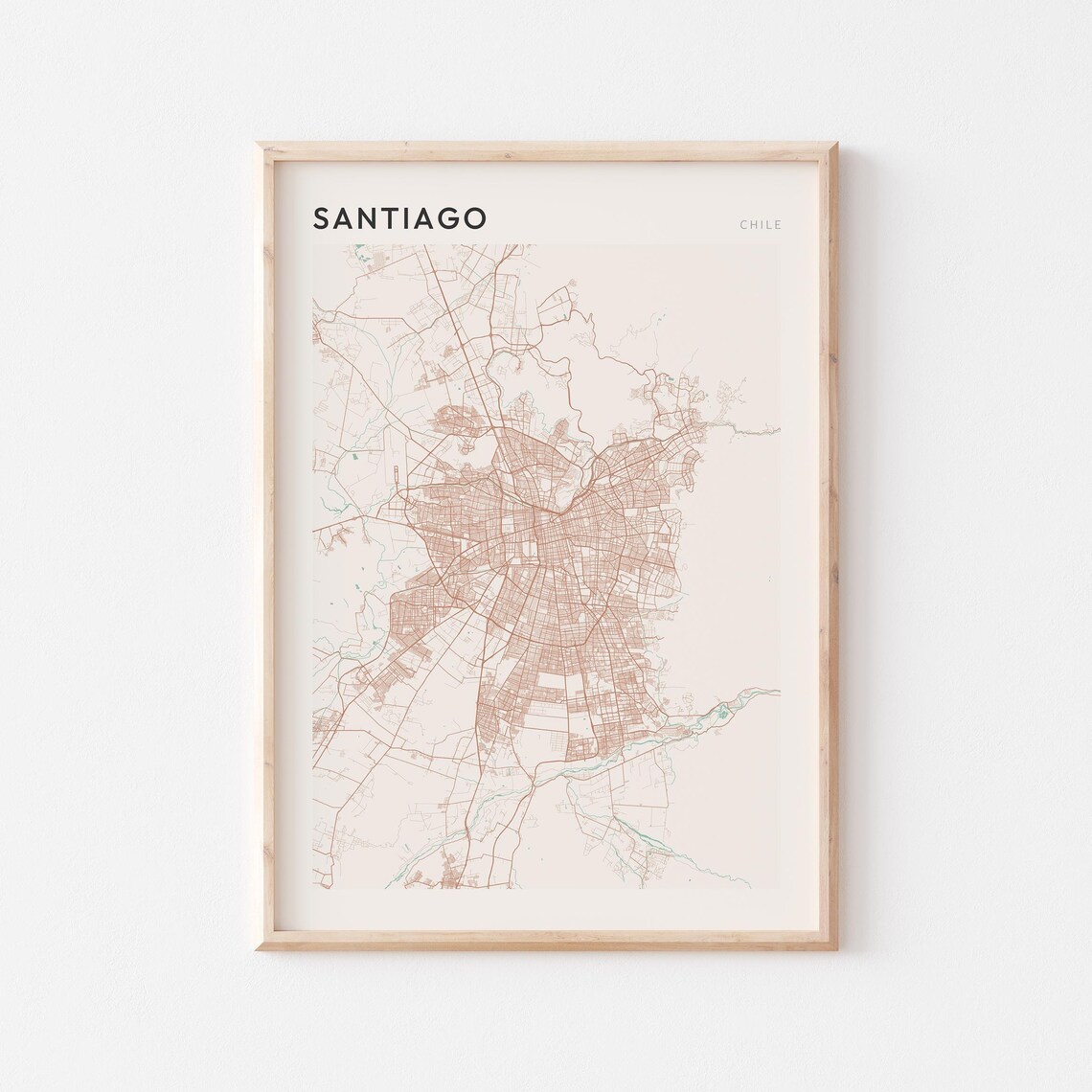 Santiago Map Poster Print, Minimalist Travel Gift