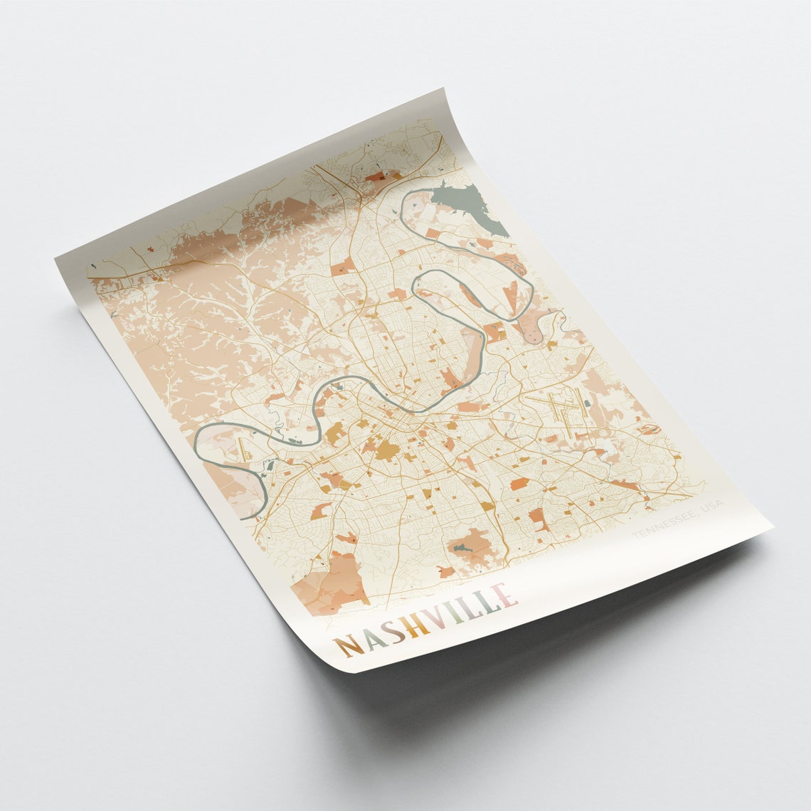Nashville Tennessee Retro City Map Poster with Cumberland River - Image 2