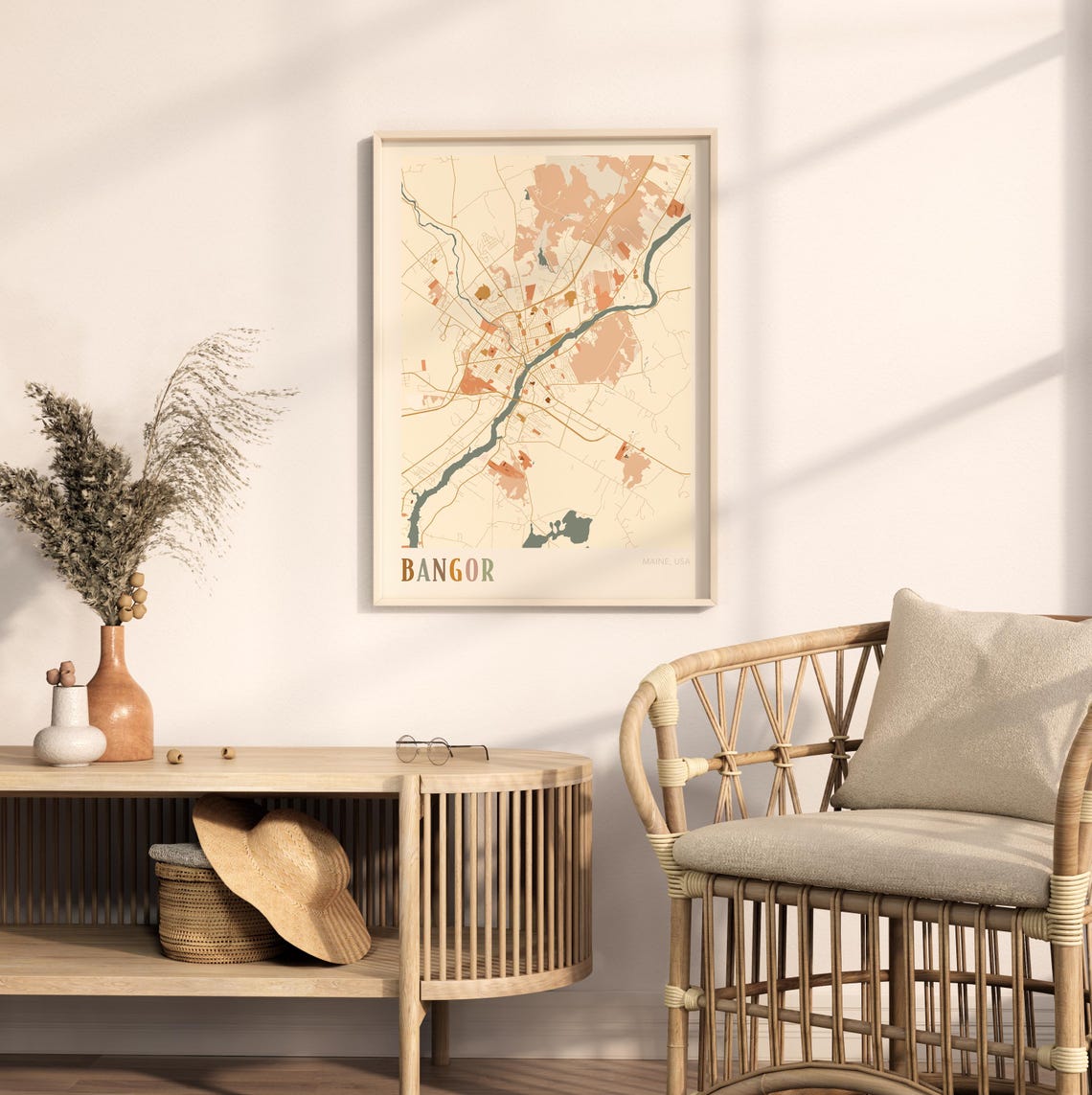 Bangor Maine Modern Terracotta City Street Map Art Decor Poster - Image 2