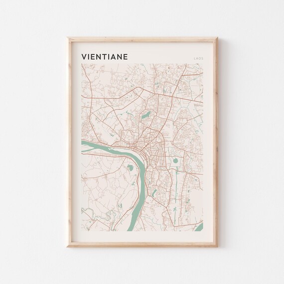 Vientiane Map Poster Print Wall Art Laos Travel Gift Scandi