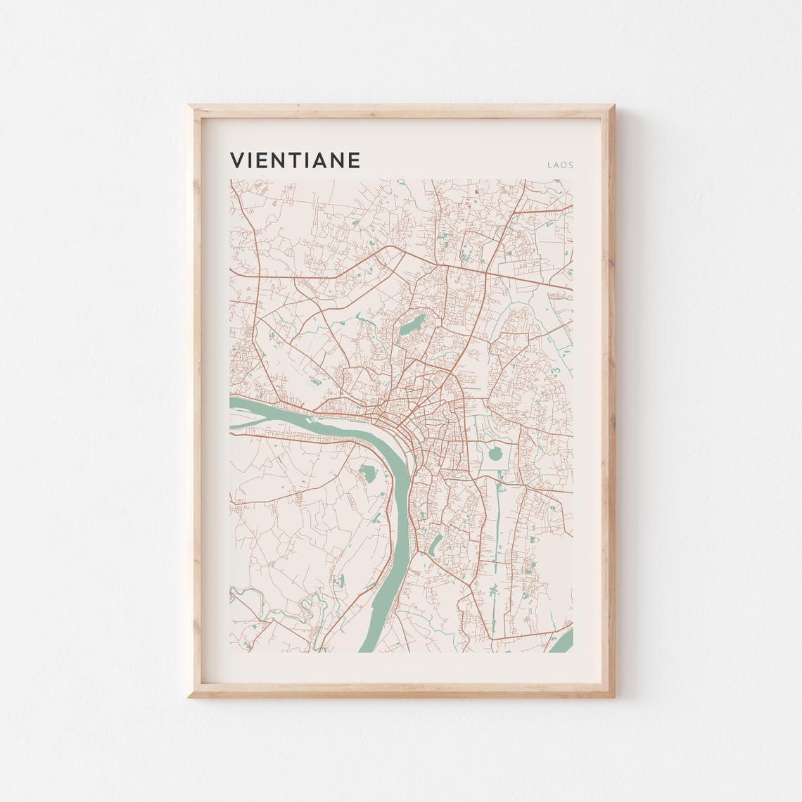 Vientiane Laos City Minimalist Beige Scandi Street Map Poster