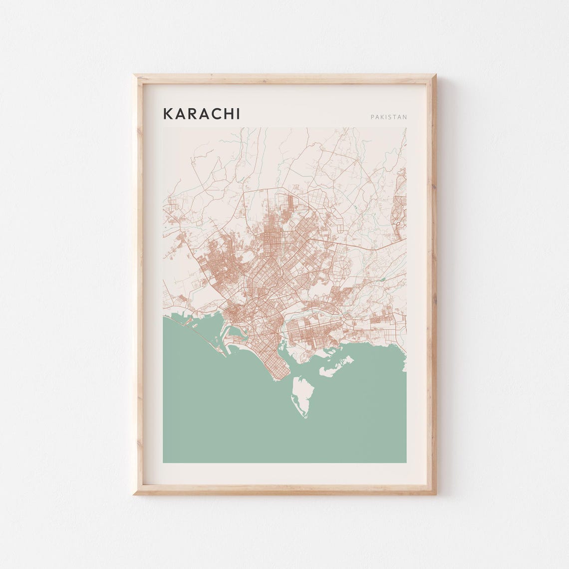 Karachi Pakistan Scandi Coastal Street Map Minimalist Poster