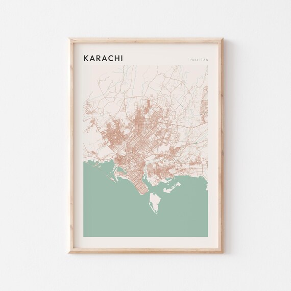 Karachi Map Poster Print Wall Art Pakistan Travel Gift Scandi