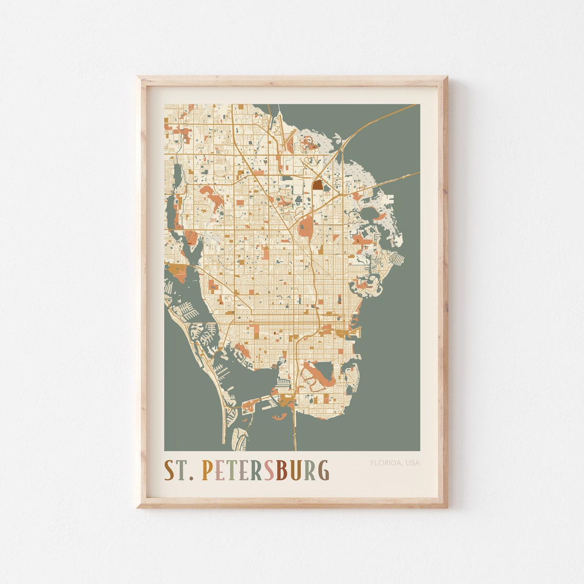 St Petersburg Map Poster St Petersburg Print St Petersburg Poster St Petersburg Wall Art Florida Travel Gift Boho Wall Art
