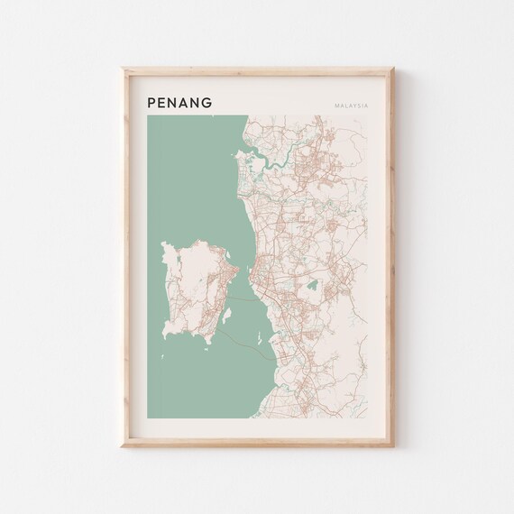 Penang Map Poster Print Wall Art Malaysia Travel Gift Scandi