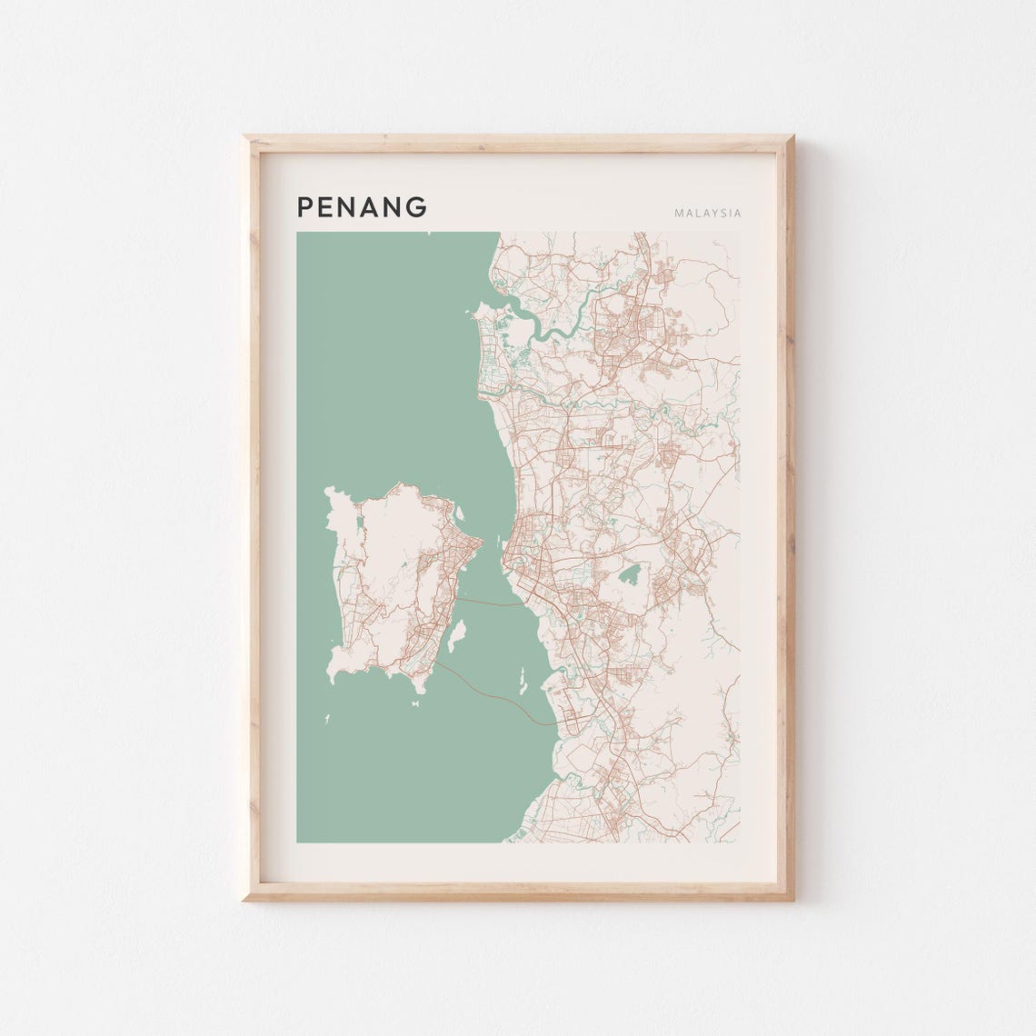 Penang Malaysia Island Strait Map Minimalist Scandi Travel Poster