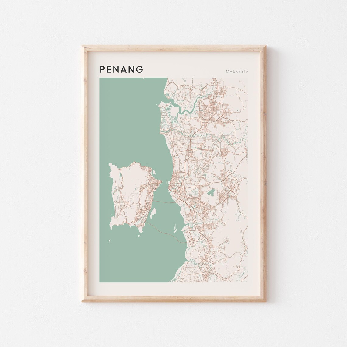 Penang Map Poster Print Wall Art Malaysia Travel Gift Scandi