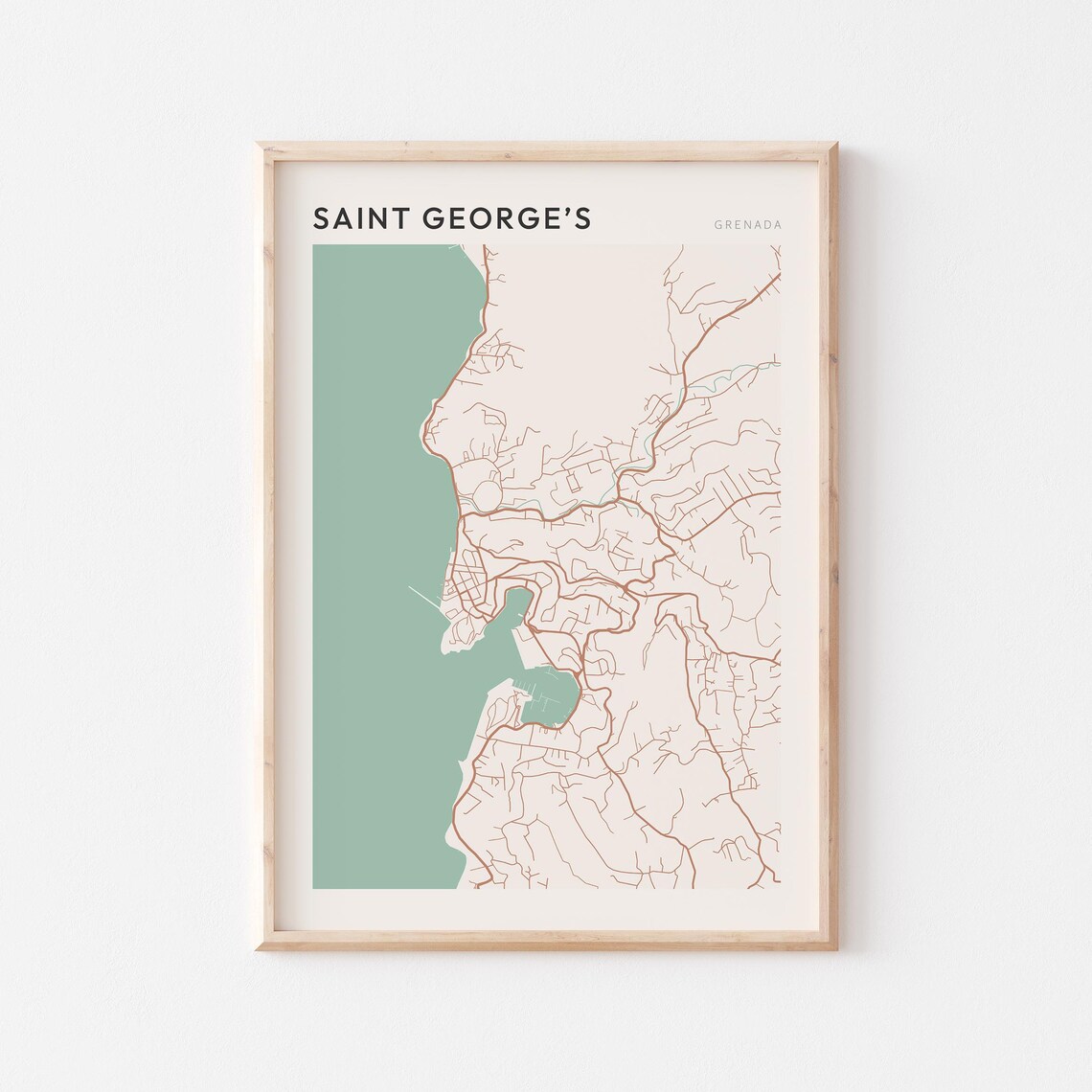 Saint Georges Map Poster St Print Wall Art Grenada Travel Gift Farmhouse Decor