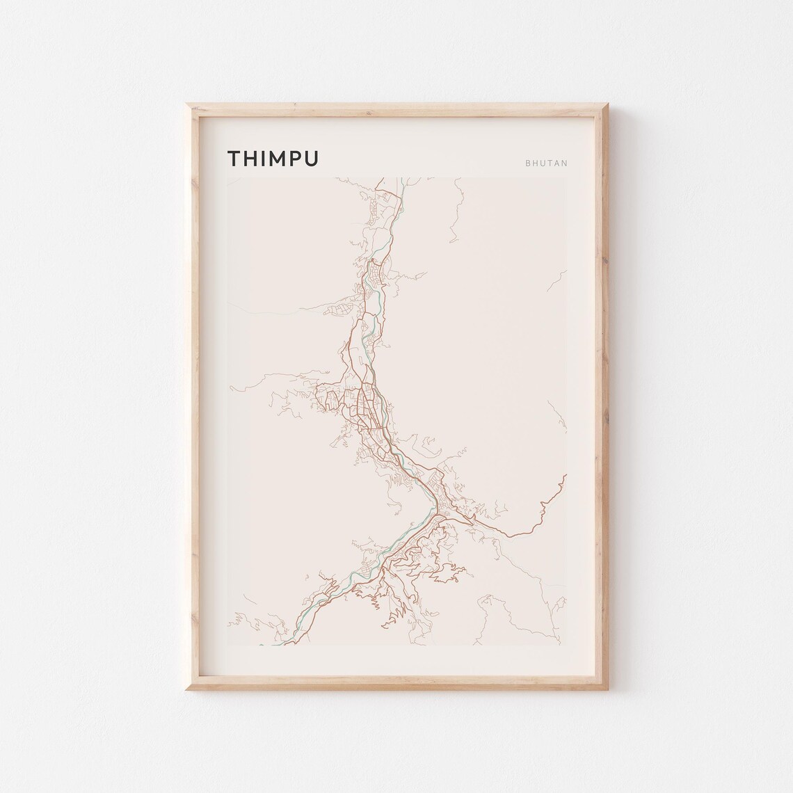 Thimpu Map Poster Print Wall Art Bhutan Travel Gift Scandi