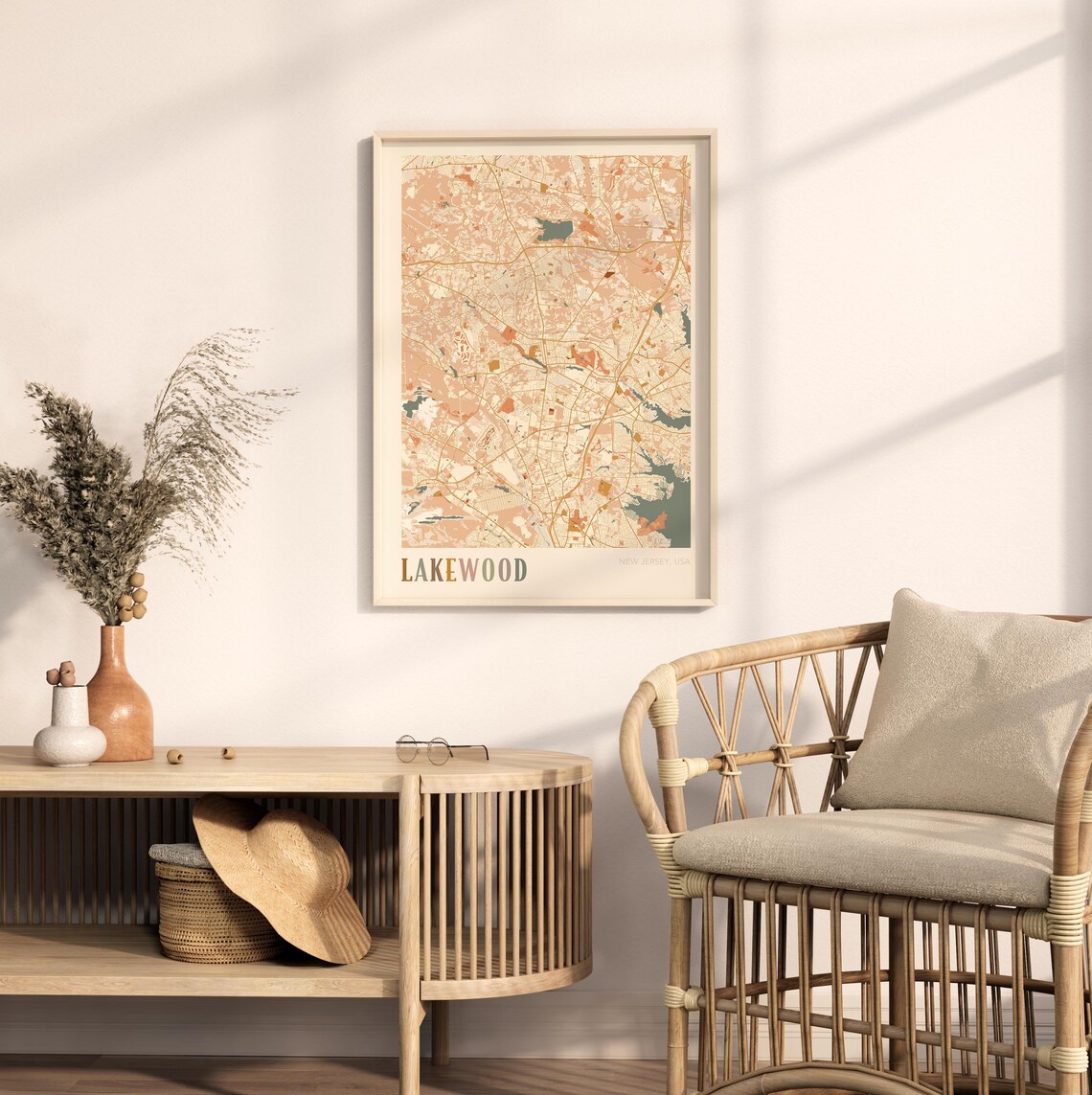 Lakewood New Jersey Boho City Street Map Hometown Gift Poster - Image 2