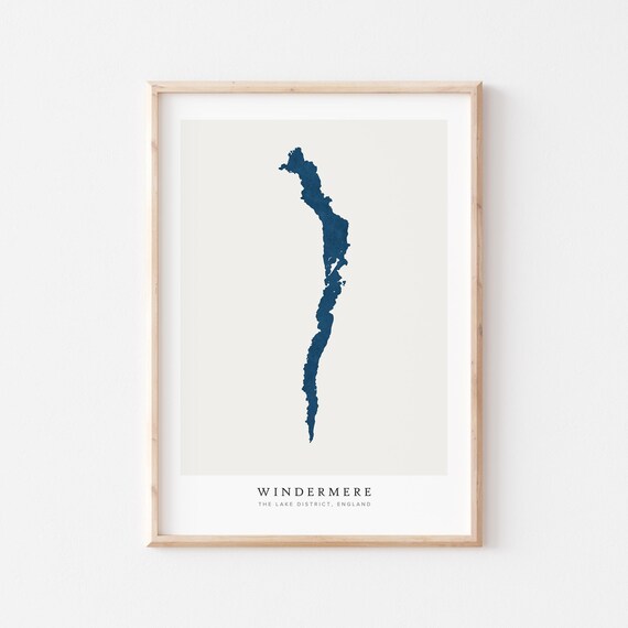Windermere Lake Wall Map Art Print