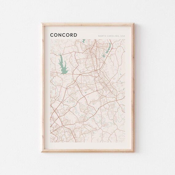 Concord North Carolina Minimalist Line Art City Street Map Poster
