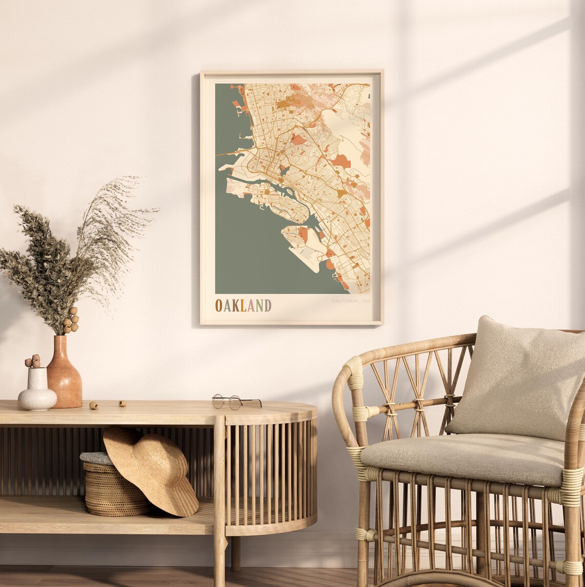 Oakland California Warm Earth Tone City Street Map Art Decor Poster - Image 2