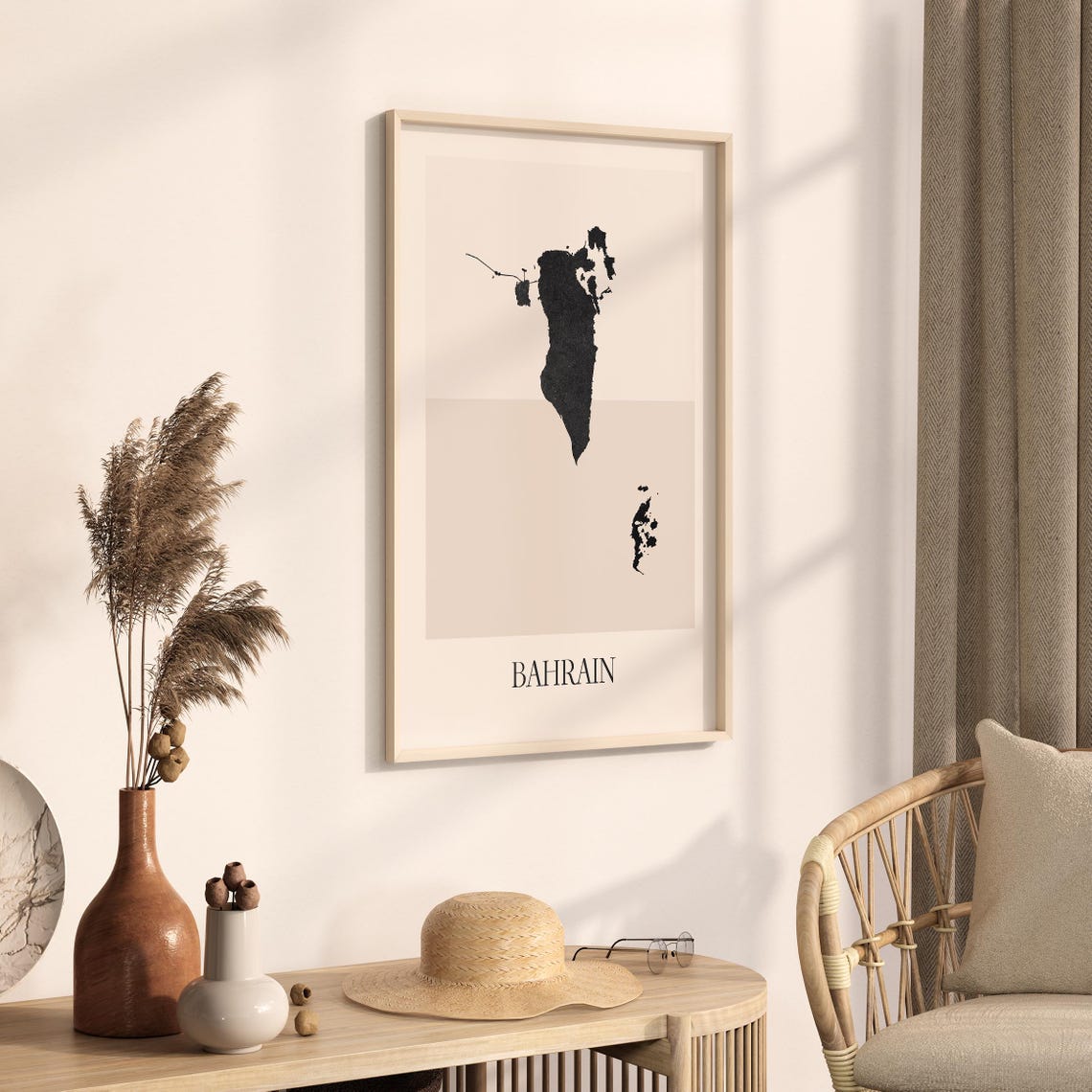 Bahrain Boho Minimalist Black Country Silhouette Map Art Poster - Image 3