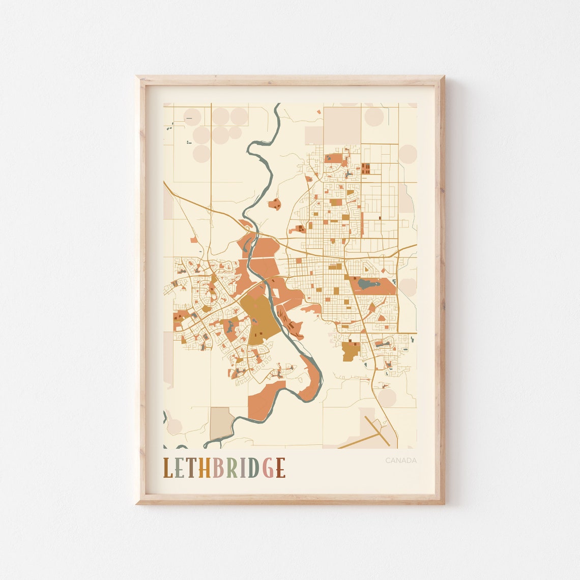 Lethbridge Canada Warm Terracotta Minimalist City Map Poster Decor