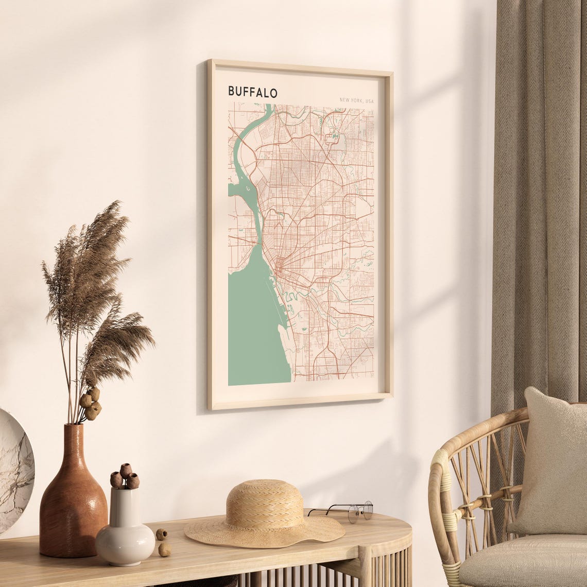 Buffalo New York USA Modern Beige Minimal City Street Map Poster - Image 3