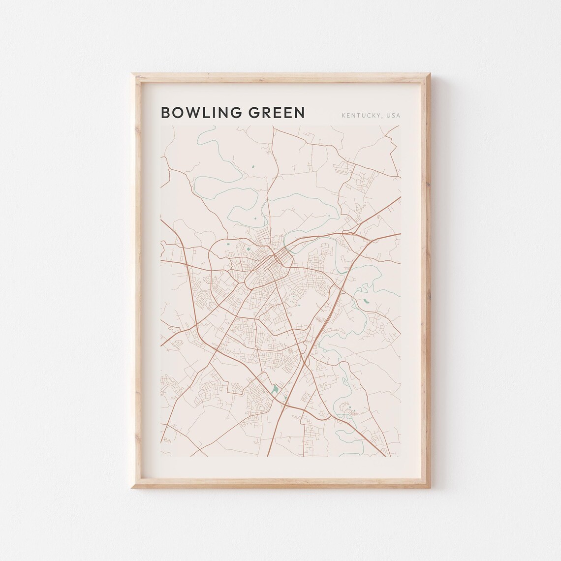 Bowling Green Kentucky City Map Poster Minimalist Line Art Modern Wall Decor Gift