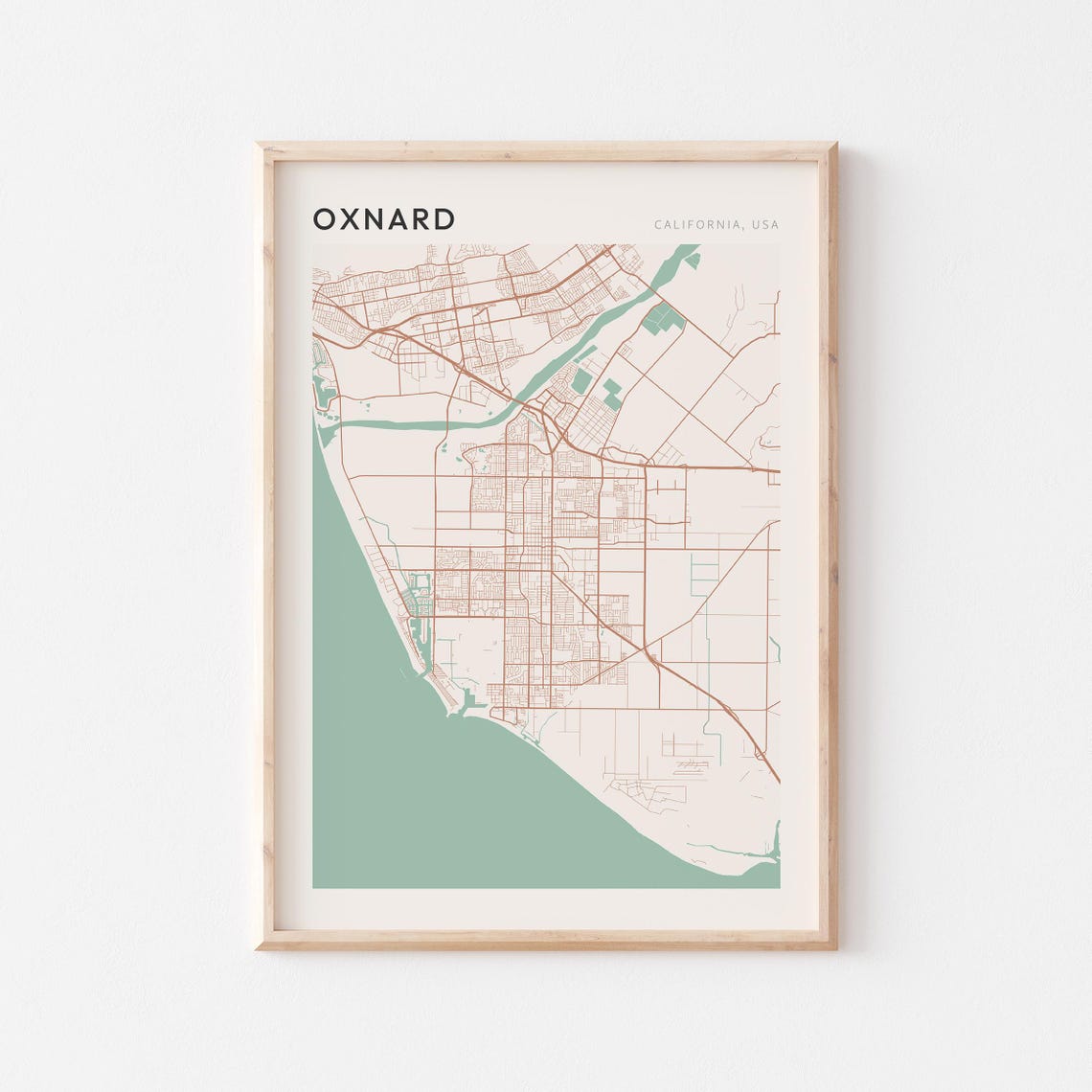 Oxnard California Minimalist Street Map Poster in Blush and Sage