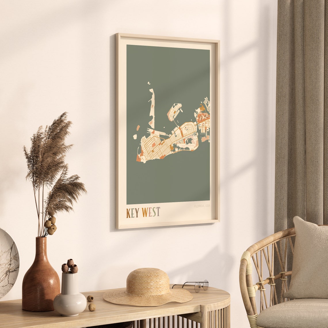 Key West Florida City Map Poster Warm Retro Street Map Home Decor - Image 3