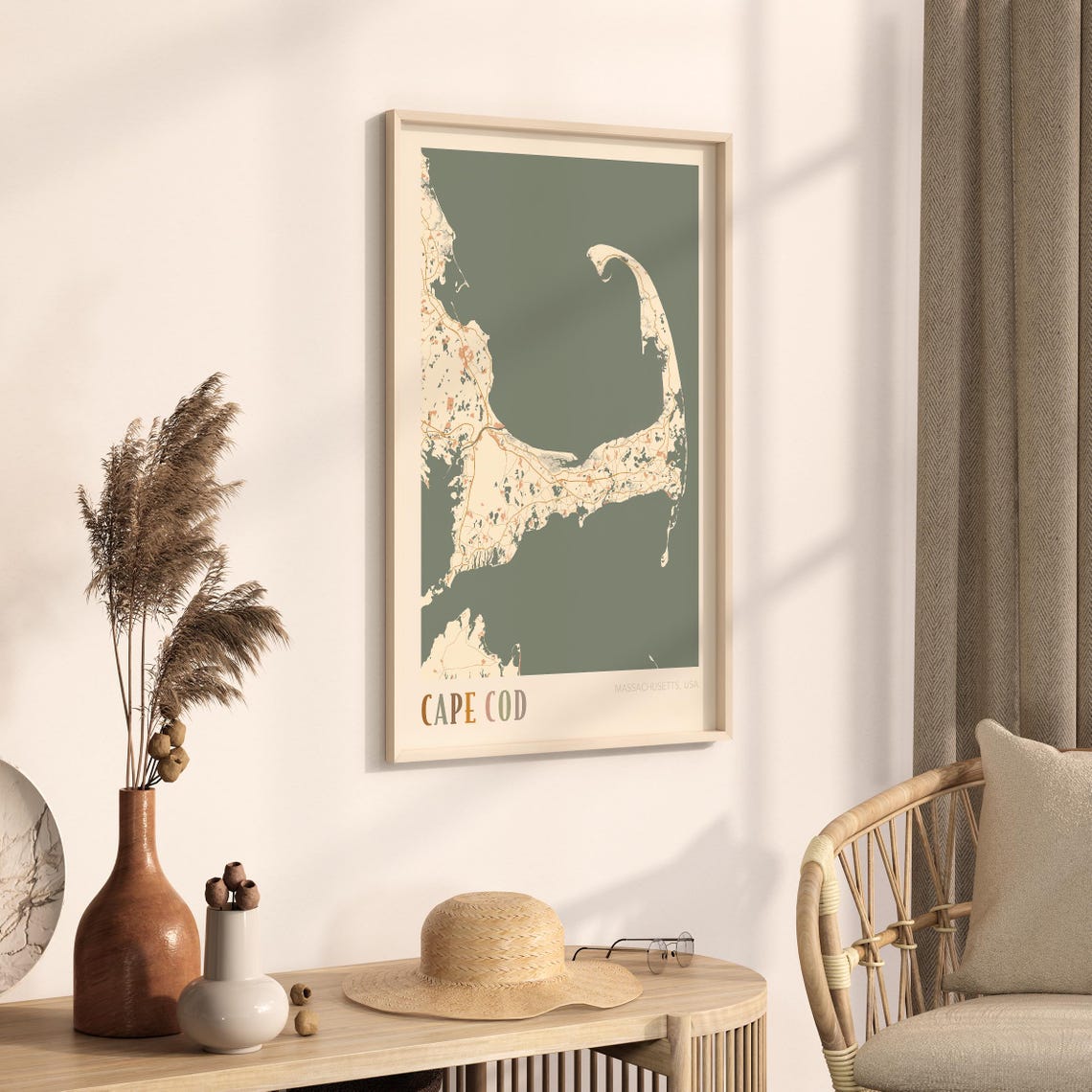 Cape Cod Massachusetts Modern Terracotta City Street Map Art Poster - Image 3