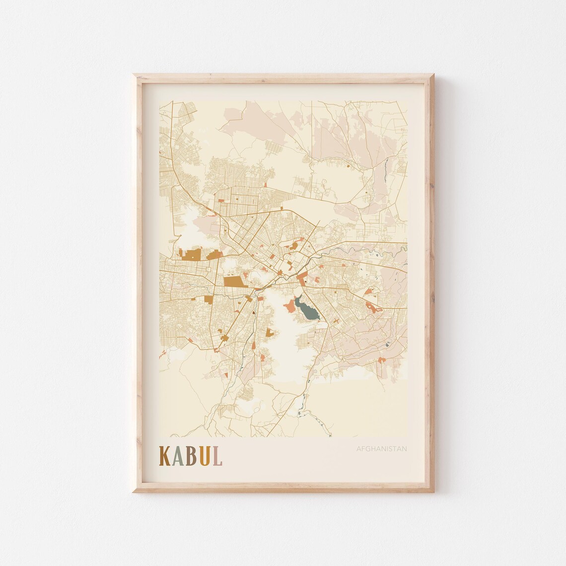 Kabul Map Poster Print Wall Art Afghanistan Travel Gift Boho