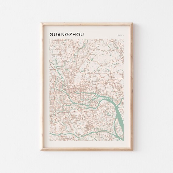 Guangzhou Map Poster Print Wall Art China Travel Gift Minimalist
