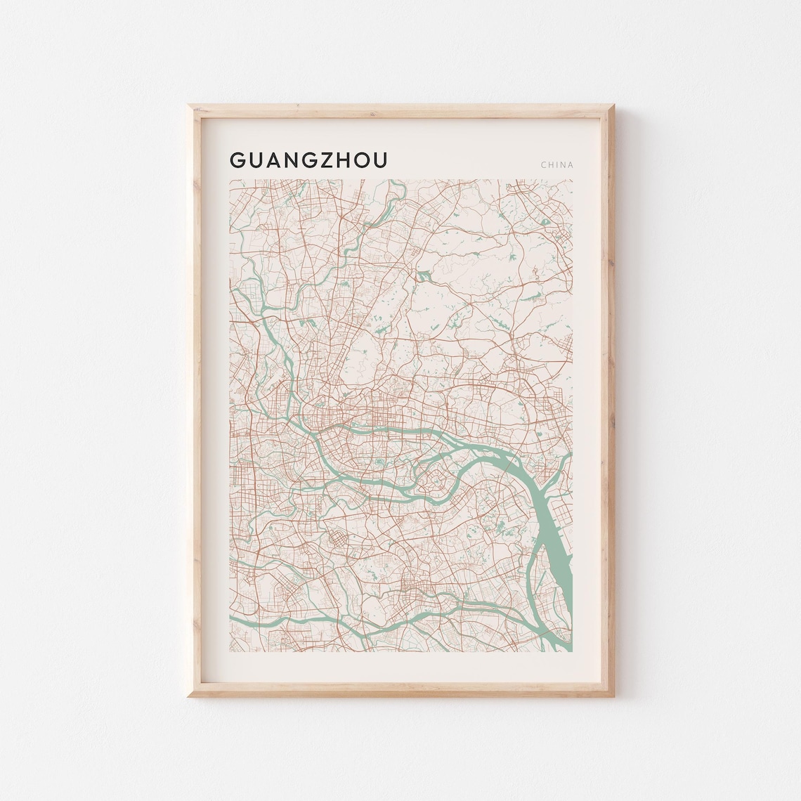 Guangzhou China City Map Minimalist Vintage Street Plan Poster