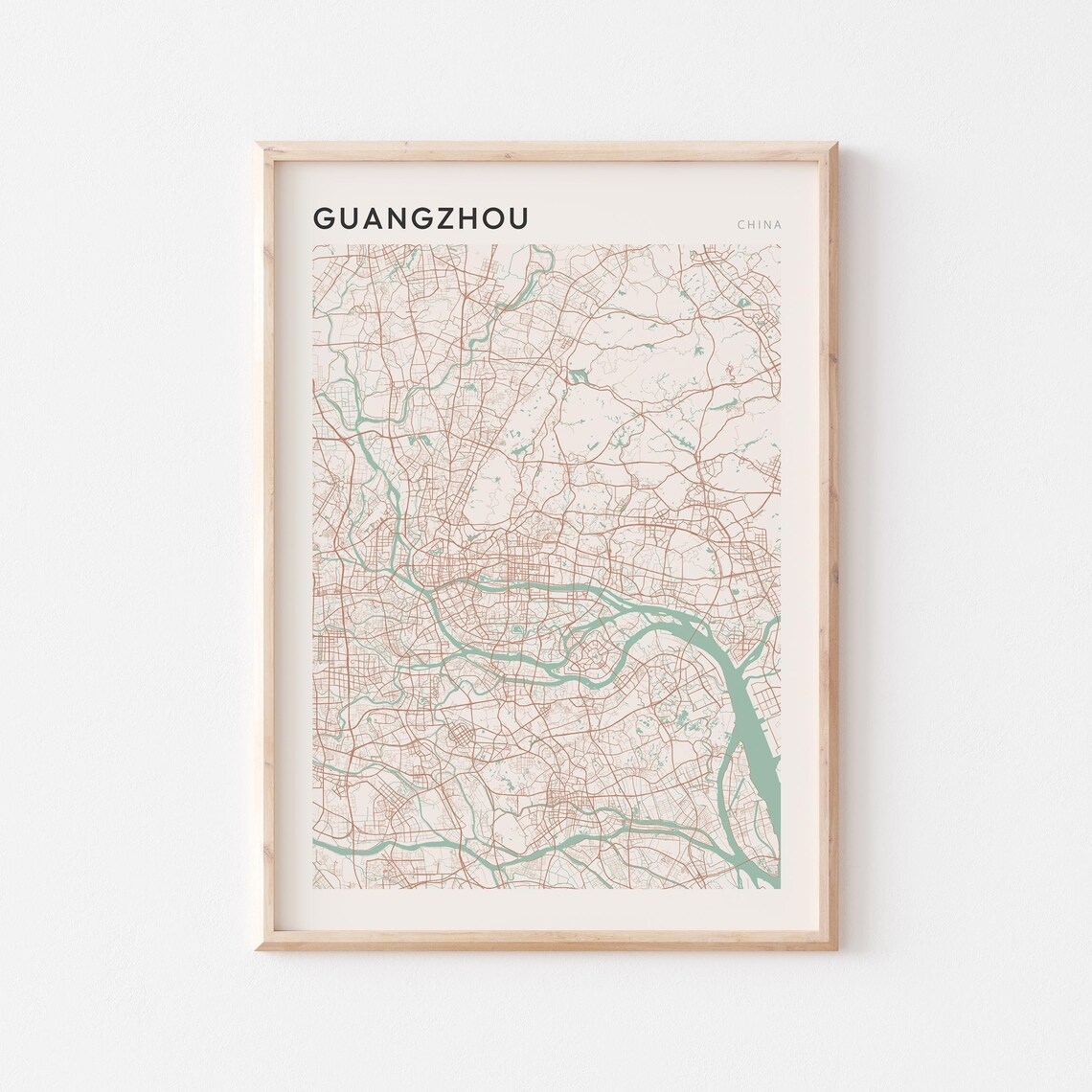 Guangzhou Map Poster Print Wall Art China Travel Gift Minimalist