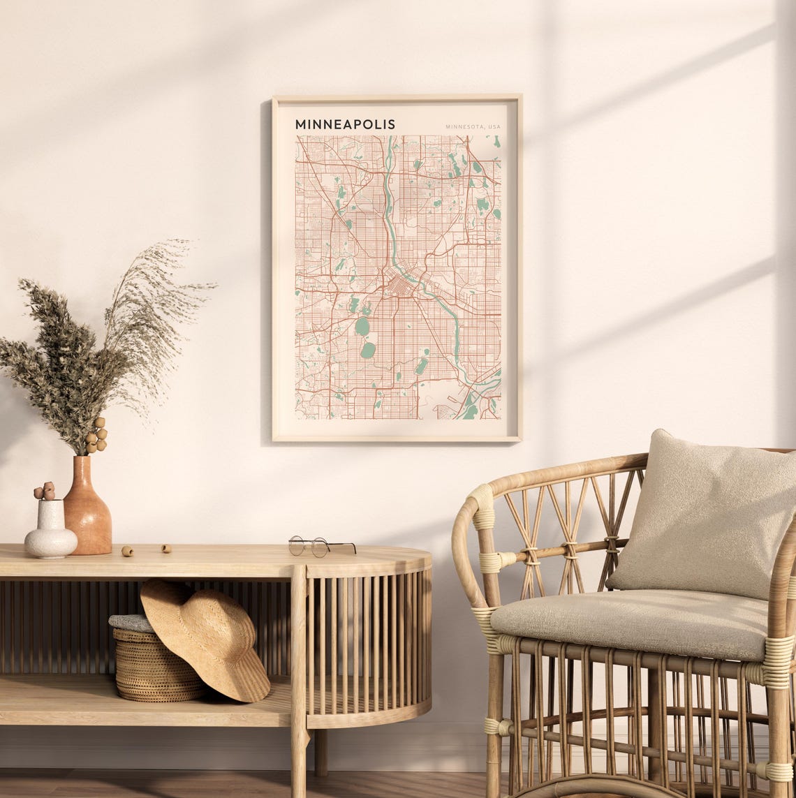 Minneapolis Minnesota Minimalist Copper Line Art Street Map Poster - Image 2
