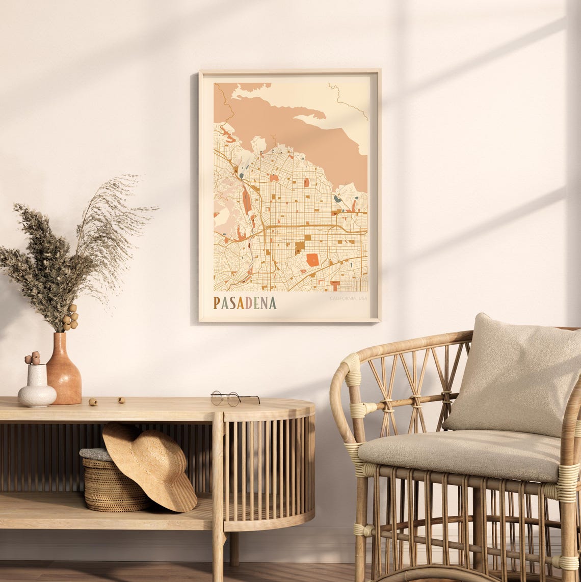 Pasadena California Warm Earth Tone City Street Map Art Decor Poster - Image 2