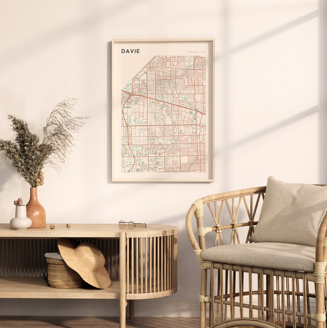 Davie Florida Map Poster Copper Line Street Map Coastal Decor - Image 2