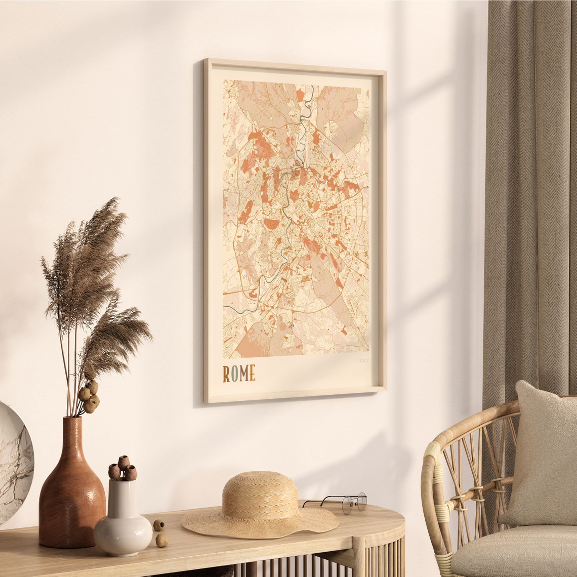 Rome Italy Minimalist Street Map Poster in Boho Neutral Tones - Image 3