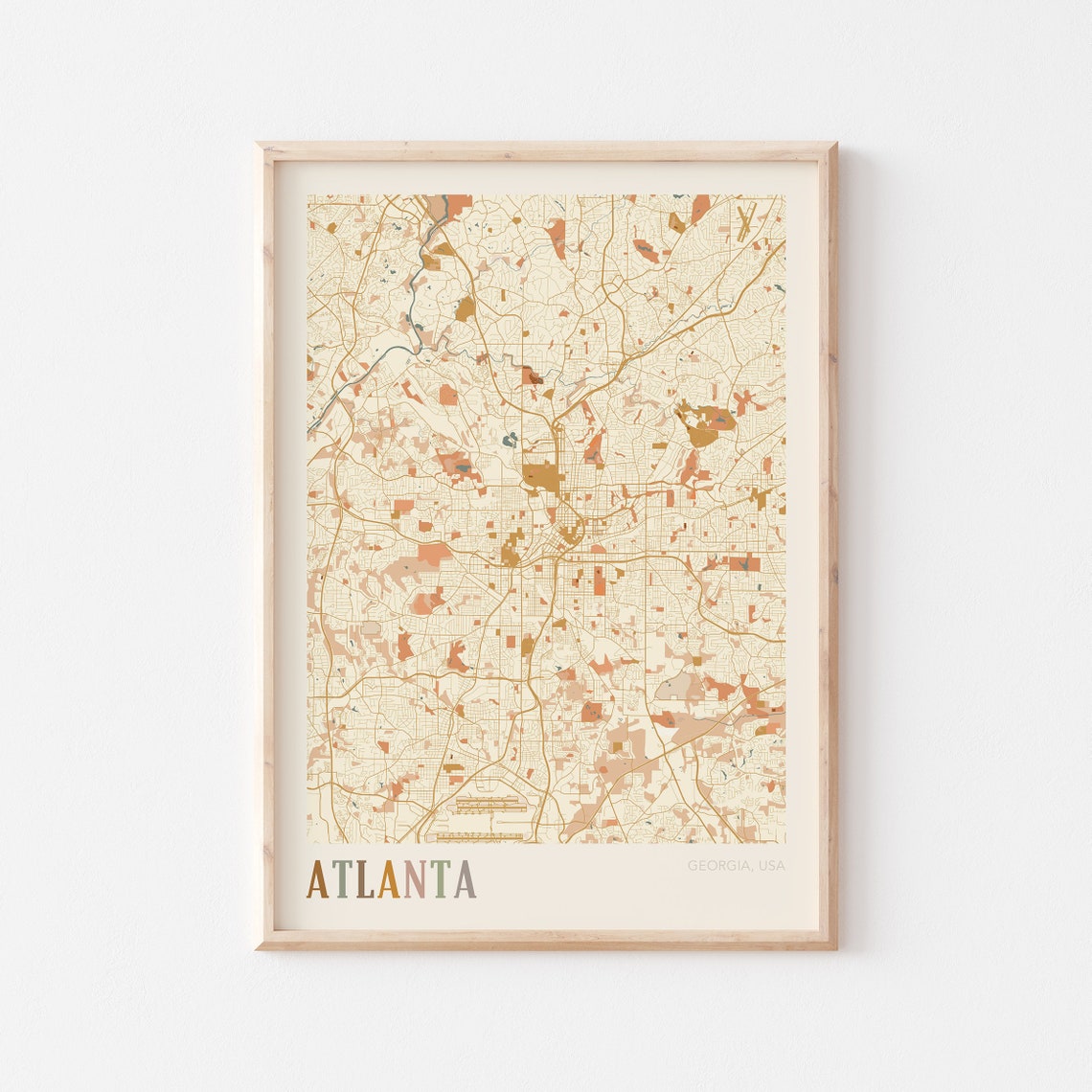 Atlanta Georgia Retro City Map Poster Downtown Street Grid Art