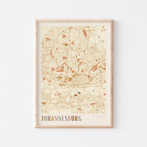 Johannesburg Map Poster Print Wall Art South Africa Travel Gift Boho Decor