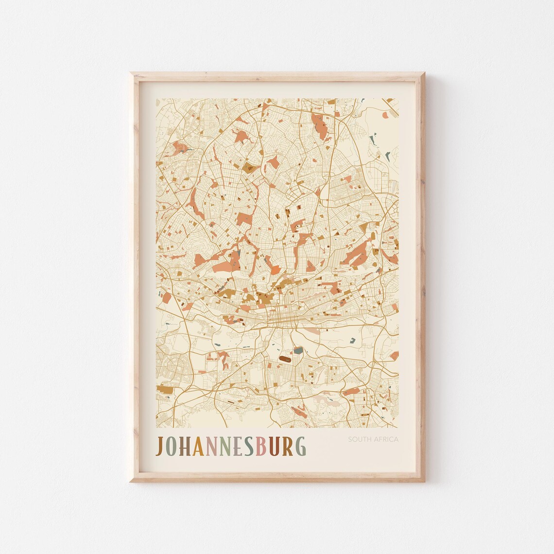 Johannesburg Map Poster Print Wall Art South Africa Travel Gift Boho Decor