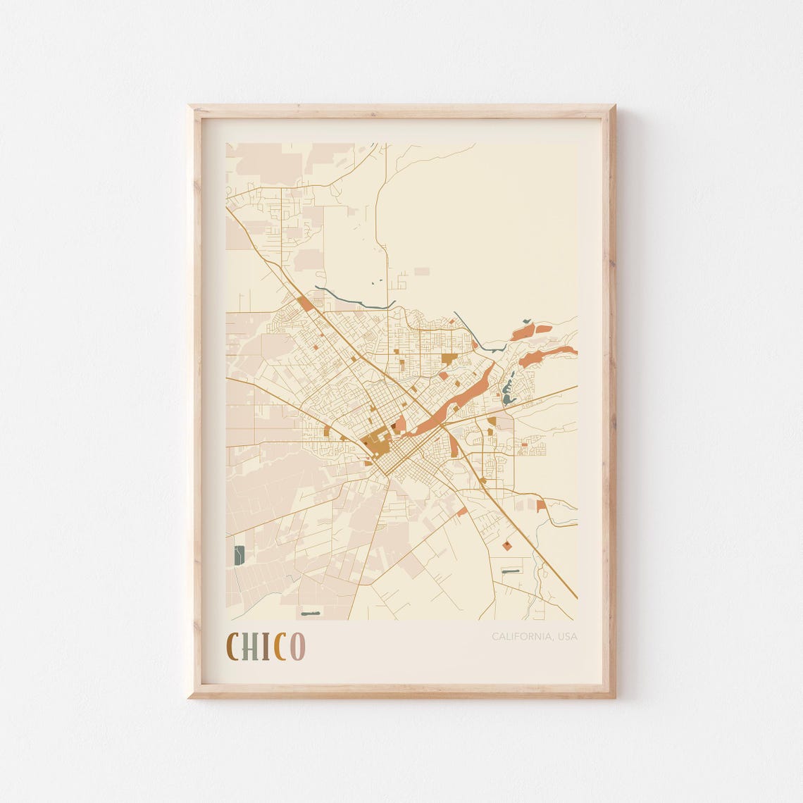 Chico California Stylized Vintage Street Map Modern City Art Poster