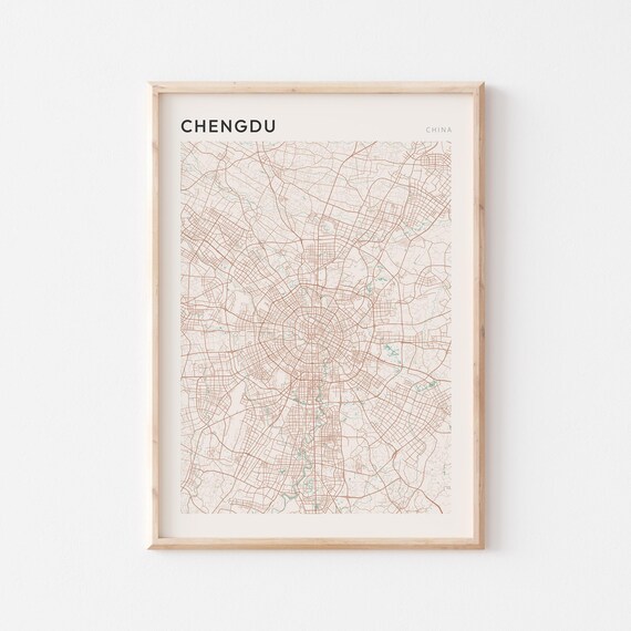 Chengdu Map Poster Print Wall Art China Travel Gift Minimalist