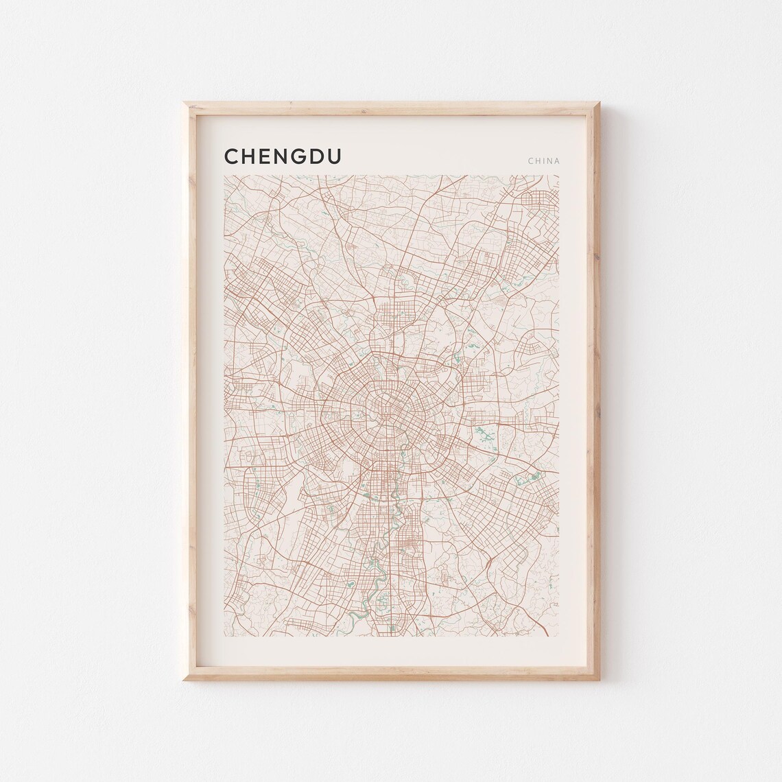 Chengdu Map Poster Print Wall Art China Travel Gift Minimalist