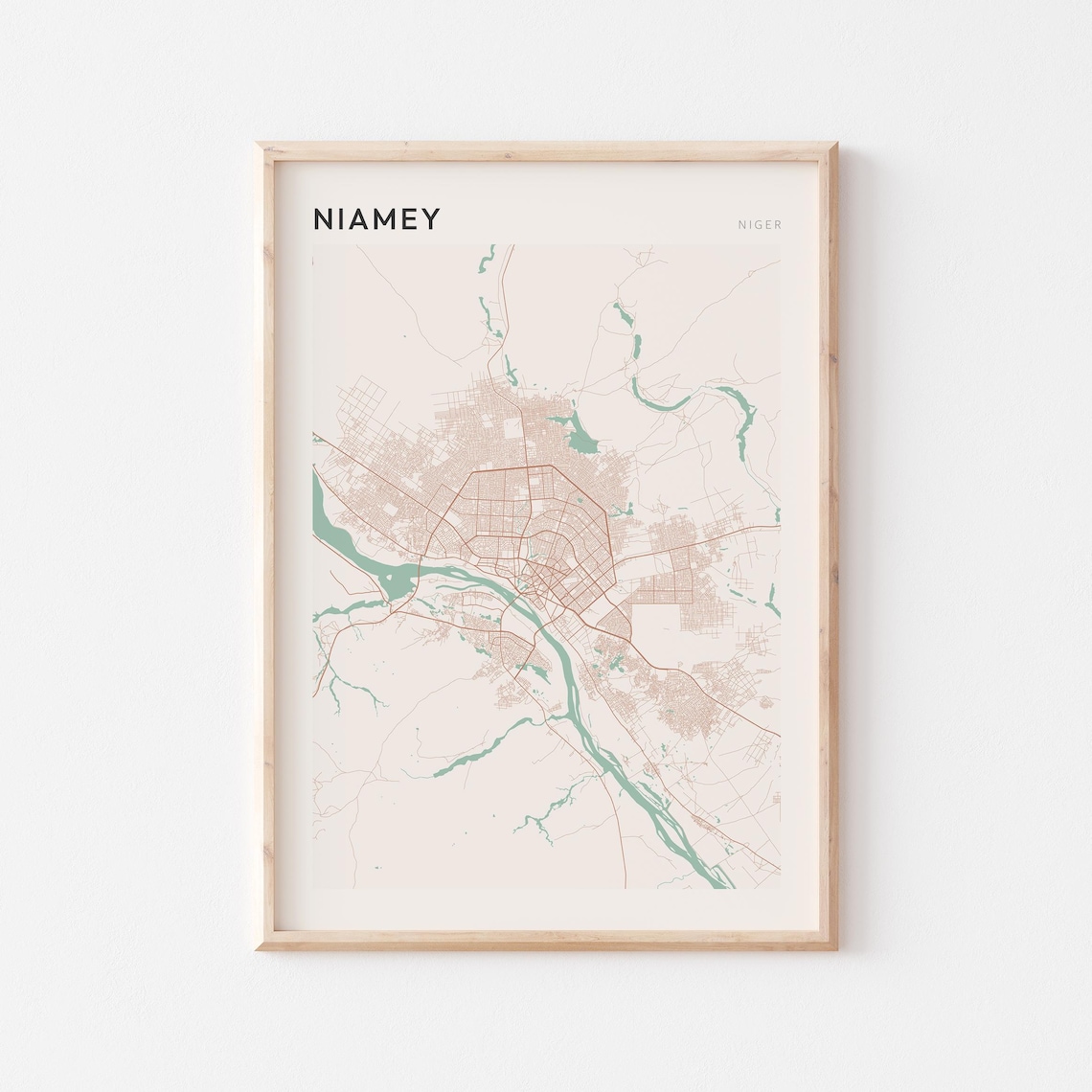 Niamey Niger River City Street Map Minimalist Travel Wall Art Gift