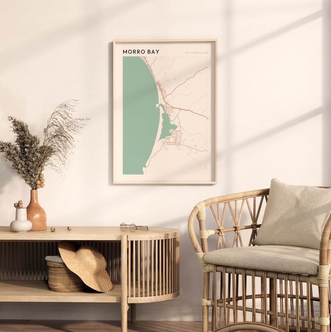 Morro Bay California Minimalist Street Map Poster in Blush and Sage - Image 2
