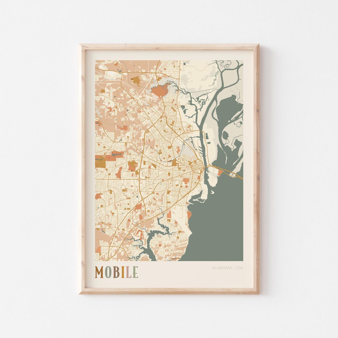 Mobile Alabama Boho City Map Art Poster Gift for Map Collectors